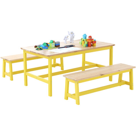 Mophorn Ensemble table et banc pour enfants – Ensemble table et chaises d'activités en bois 3 pièces pour l'art, l'artisanat, la lecture et l'apprentissage des tout-petits