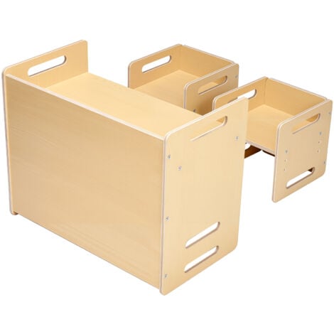 Mophorn Ensemble table et chaises de sevrage Montessori, ensemble en bois à hauteur réglable pour tout-petits avec 2 chaises, table d'activités pour lire, manger et jouer, naturel
