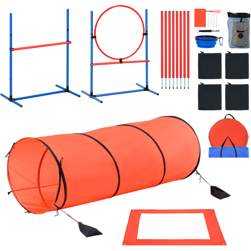 Mophorn - quipement d'entraînement d'agilité pour chien, ensemble combiné de 5 pièces avec haies hautes réglables, 6 poteaux de tissage, tunnel,