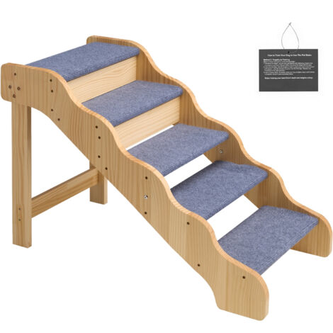 Mophorn Escalera de madera para mascotas de 910 x 430 x 630 mm, con 5 peldaños, diseñada para perros pequeños, medianos, grandes y mayores, así como cachorros de hasta 68 kg, ideal para camas
