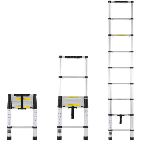 Mophorn Escalera telescópica de aluminio de 8,5 pies y capacidad para 375 libras, liviana y versátil para uso doméstico y comercial