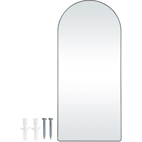 Mophorn Espejo arqueado de longitud completa, 71 x 32 pulgadas, gran espejo de suelo inclinado para colgar en la pared con soporte, marco de aleación de aluminio, espejo de tocador de cuerpo completo