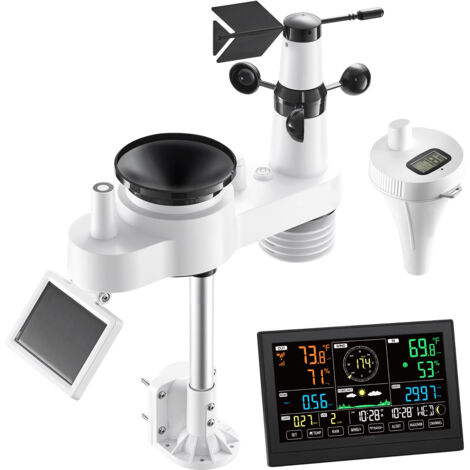 Mophorn Estación Meteorológica Solar Wifi 7 en 1, con App, Pantalla de 190,5 mm, Sensor Solar Inalámbrico para Exterior, Termómetro de Piscina, Medidor de Lluvia, Predicción del Clima