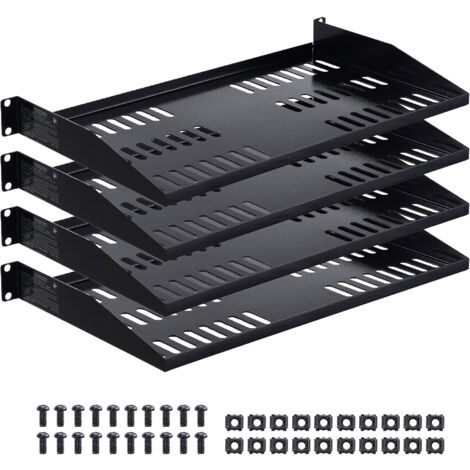 Mophorn Estante de 1U para rack de servidor, 4 unidades, soporta hasta 22,68 kg, diseño ventilado, profundidad de 25,4 cm, ideal para equipos de red en gabinetes de 48,26 cm
