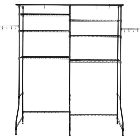 Mophorn Estante de almacenamiento para lavadora y secadora,organizador de 6 niveles con barra y ganchos,estantes ajustables en dos filas para lavadora,ideal para optimizar espacio en el lavadero,negro