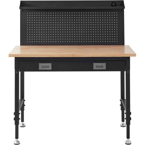 Mophorn Établi à hauteur réglable  28-39,5", établi de garage avec planches en chêne et acier au carbone, capacité de 2000 lb, plateau de 48 x 24", câble de 3 m, 30 crochets
