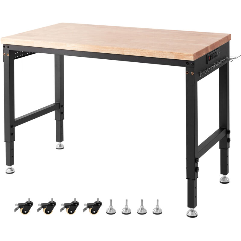 Mophorn Établi réglable , 48" L x 24" l, table de travail de garage avec roulettes, hauteurs de 28" à 39,5", capacité de 2000 lb, prises de courant,