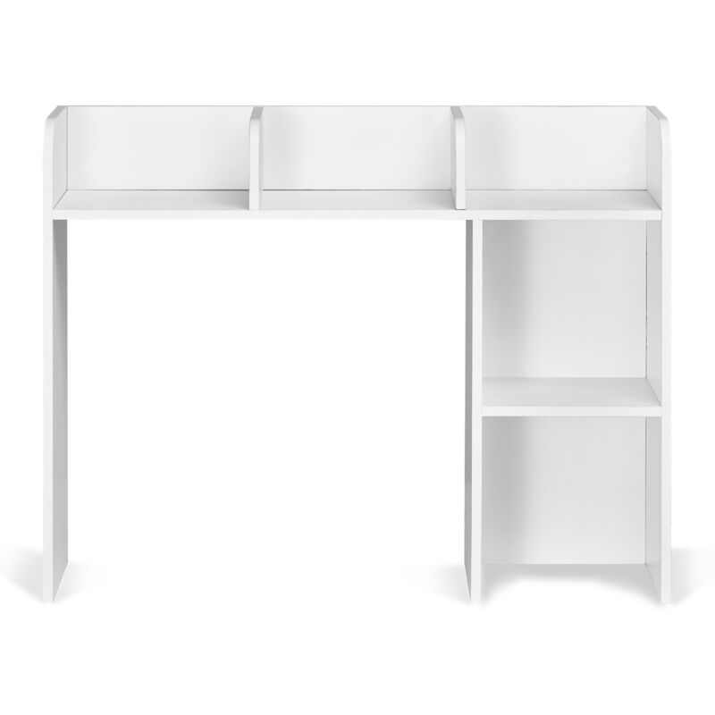 Tagère de bureau à 2 niveaux, 94 x 24 x 73 cm, organiseur de rangement blanc, étagère d'affichage en bois avec patins antidérapants pour bureau,