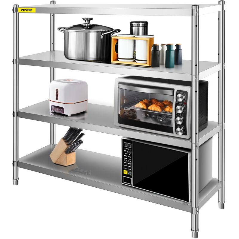 Vevor Etagere de Rangement a 4 Niveaux, Rayonnage de Garage en Acier Inoxydable, 180x45x150 cm, Structure Solide, Capacite de Charge 599 kg, Hauteur