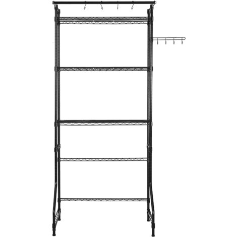 Mophorn Étagère de rangement pour lave-linge et sèche-linge, étendoir à linge à 3 niveaux avec tringle de suspension et crochets, étagères réglables à une rangée pour une organisation peu encombrante
