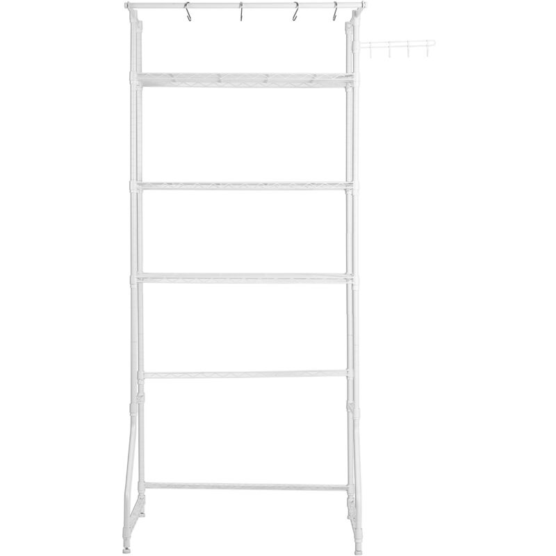 Tagère de rangement pour lave-linge et sèche-linge, étendoir à linge à 3 niveaux avec tringle et crochets, étagères réglables à une rangée pour une