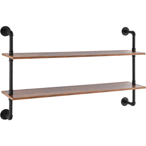 Mophorn Étagère industrielle en tuyaux, 2 niveaux 48 x 9,84 pouces, étagères flottantes en bois rustique à montage mural, support de rangement pour cuisine, salon, salle de bain, noir