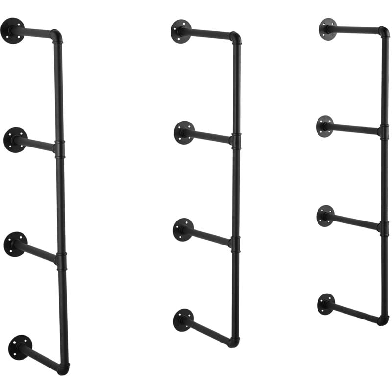 Mophorn - tagère industrielle en tuyaux, 4 niveaux, 3 pièces, largeur de 11,8 po, montage mural, bois rustique, rangement, cuisine, chambre à