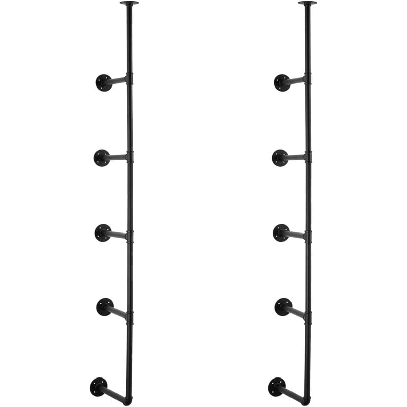 Mophorn - tagère industrielle en tuyaux, 5 niveaux, 2 pièces, largeur 9,84 po, montage mural, bois rustique, rangement, cuisine, chambre à coucher,