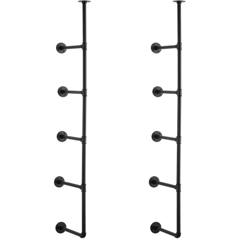 Mophorn - tagère industrielle en tuyaux, 5 niveaux, 2 pièces, largeur de 11,8 po, montage mural, bois rustique, rangement, cuisine, chambre à