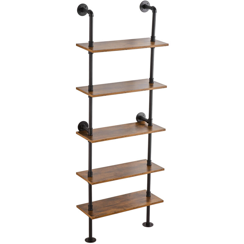 Mophorn Étagère industrielle en tuyaux, 5 niveaux 24 x 9,84 pouces, montage mural, bois rustique, rangement d'affichage, cuisine, chambre à coucher,