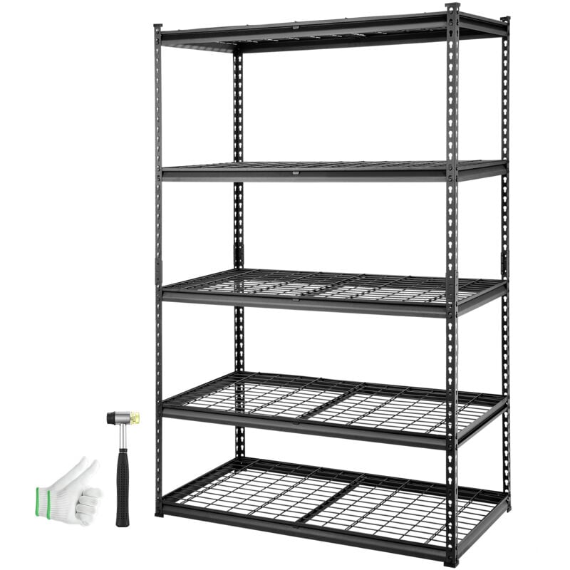 Tagères de rangement, 5 niveaux réglables, capacité de 2000 livres, étagères de garage robustes, organisateur métallique, noir, 48' l x 24' l x 72' h