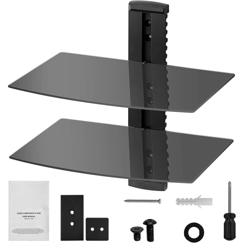Mophorn Étagères flottantes en verre à 2 niveaux, supporte 8,2 kg, support mural pour téléviseur, centre de divertissement pour DVD, PS4, décodeurs,