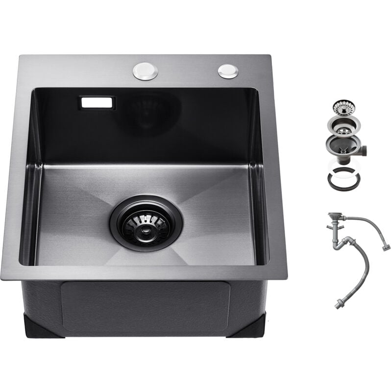 Mophorn - vier de cuisine de 40 cm, évier à montage par le haut en acier inoxydable 304, cuve simple de style ferme avec accessoires, noir pour