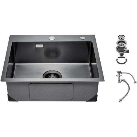Mophorn Évier de cuisine de 55 cm, évier à montage sur le dessus en acier inoxydable 304. Un lavabo de ferme à cuve unique encastrable avec accessoires. Idéal pour camping-car
