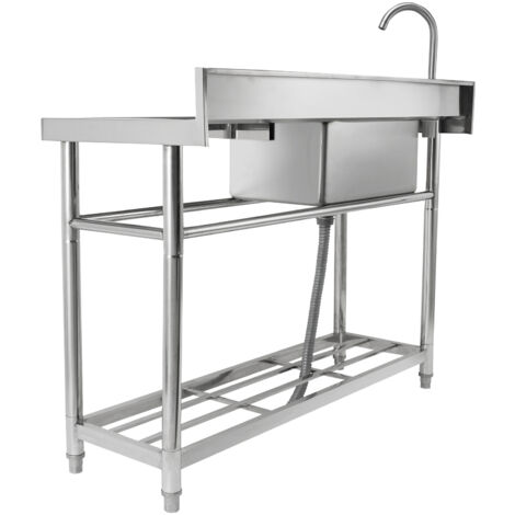 Mophorn – Évier utilitaire en acier inoxydable 39,4 x 19,1 x 37,4 po – Robinet flexible 360° – Drainage rapide avec tuyau PP – Pour cuisines et garages