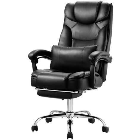 Mophorn Executive Chair, High Back Office Chair with Footrest & Lumbar Support, Ergonomic Design with 135° Recline & Adjustable Height, PU Leather Swivel Rolling Chair for Work, Study, Gaming, Black