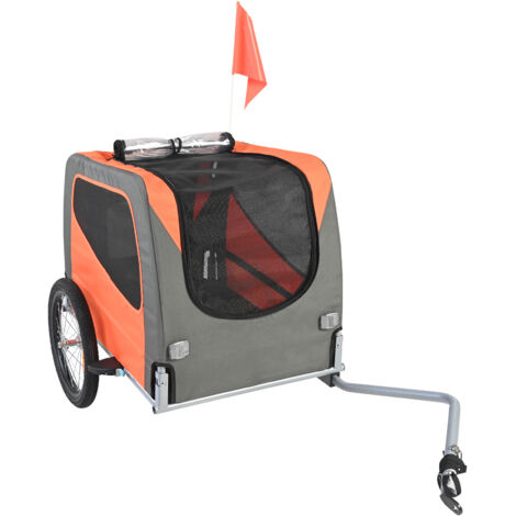 Mophorn Fahrradanhänger für Hunde, 30 kg Tragkraft, Fahrradträger für Haustiere mit klappbarem Rahmen, Schnellspannräder, Universalkupplung, zusammenklappbares Design, Flagge, orange/grau