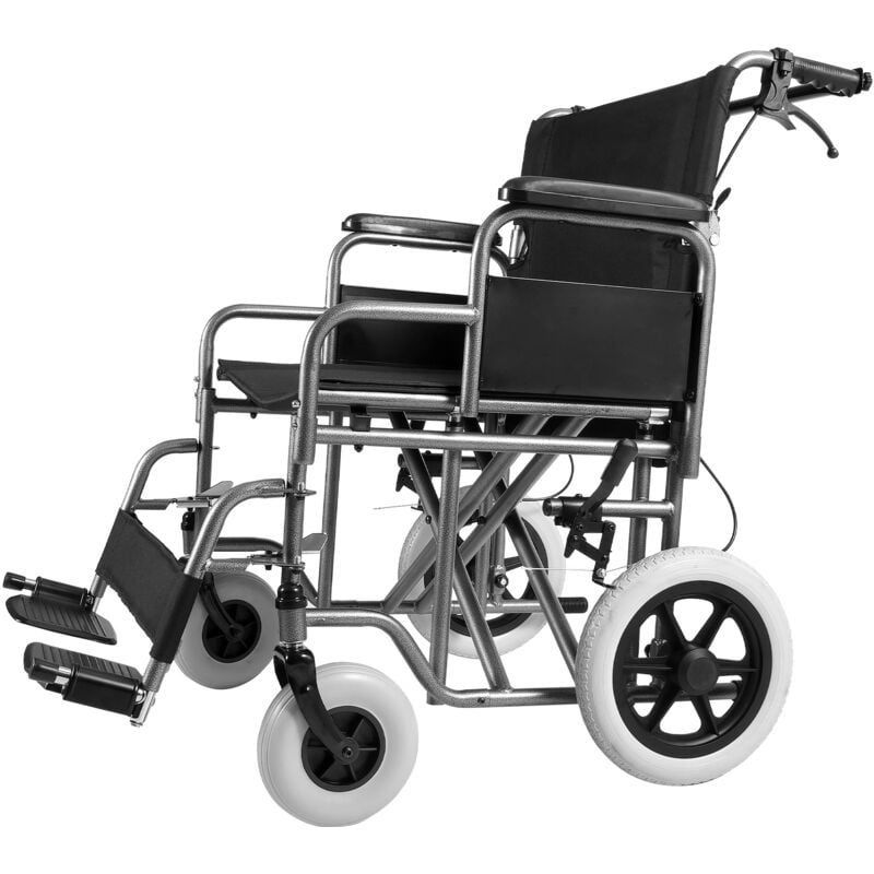 Fauteuil roulant en acier au carbone, chaise de transport de 24 pouces de large pour adultes, pliable avec accoudoir amovible, capacité de 300 lb,