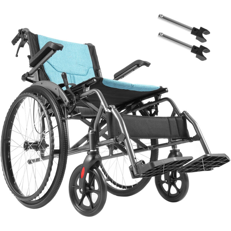 Fauteuil roulant ultra-léger de 18 pouces, alliage d'aluminium durable, portable avec accoudoirs rabattables de la longueur d'un bureau,repose-pieds
