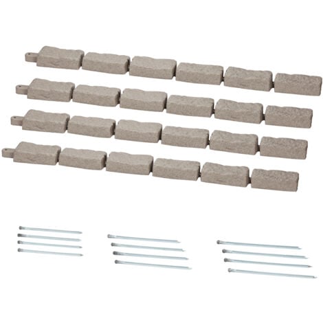 Mophorn Faux Stone Garden Edging, 46.4 x 2.2 in Realistic Lawn Border, Flexible Brick-Sized Edging with Anchoring Spikes, Fade-Resistant Yard Border for Driveways and Walkways Beige