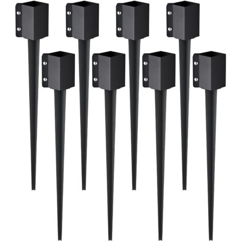 Mophorn Fence Post Anchor Ground Spike, 8 Pack 36 x 4 x 4 Inches Outer Diameter (Inner Diameter 3.5 x3.5 Inches), Metal Black Powder Coated Post Stake Ground, for Mailbox Deck Garden Railing