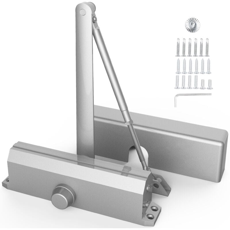 Mophorn Ferme-porte automatique pour portes de 120 kg, tampon hydraulique réglable, aluminium moulé robuste, installation facile, argent pour usage