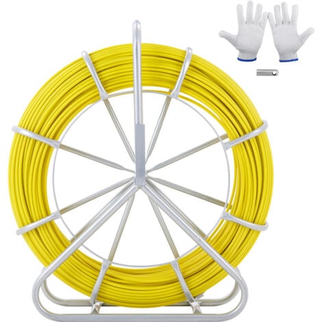 Mophorn Fish Tape Fiberglass, 1/4 inch, 425 ft, Duct Rodder Wire Puller, Cable Running Rod with Steel Reel Stand, 3 Pulling Heads, Non-Conductive Fishing Tools for Walls and Electrical Conduit