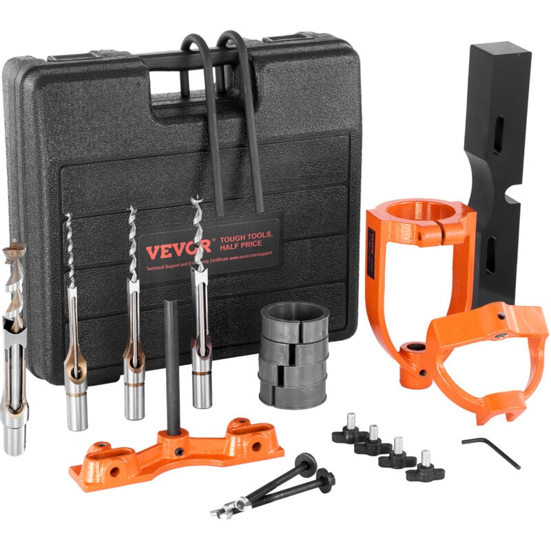 Vevor Fixation a mortaiser pour perceuse a colonne, 4 forets, kit burins a trous carres, ensemble de localisateur de forets deetabli, outils a