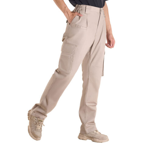 Mophorn Flame-Resistant Men's Cargo Pants, 100% Cotton with Elastic Waist and Multiple Pockets, Durable Tear-Resistant Stitching, Suitable for Welding and Everyday Use, XXL Size