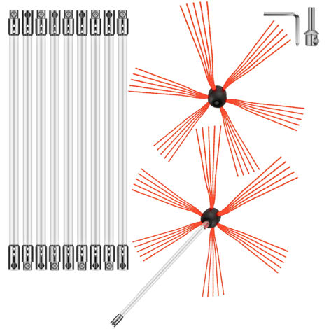 Mophorn Flexible Schornsteinfegerstangen, 33 Fuß Nylon-Reinigungsset, 2 Bürstenköpfe, Easy Connect, 10 weiße Stangen