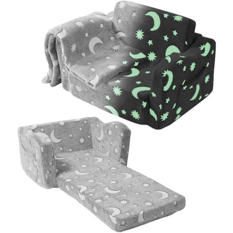 Mophorn Fold-out Kids Sofa, Glow-in-the-Dark Kids Couch Chair, 2-in-1 Children Convertible Sofa to Lounger, Extra Soft Flip-out Toddler Couch for Sitting and Sleeping, for Bedroom and Playroom