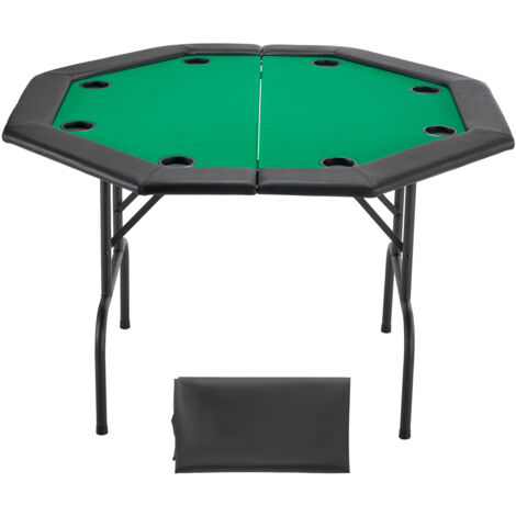 Mophorn Foldable Poker Table, 8-Player 1220 mm Casino Game Table with Cushioned Rails & Cup Holders, Octagonal Portable Table with Felt Surface & Sturdy Metal Legs