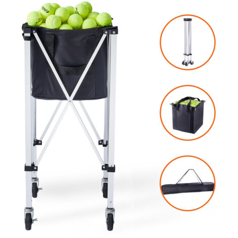 Mophorn Foldable Tennis Ball Hopper, Holds 180 Tennis Balls, Lightweight Aluminum Alloy Tennis Ball Basket Cart with Wheels, Removable Bag, Carry Bag, Portable Sports Teaching Cart for Tennis Player