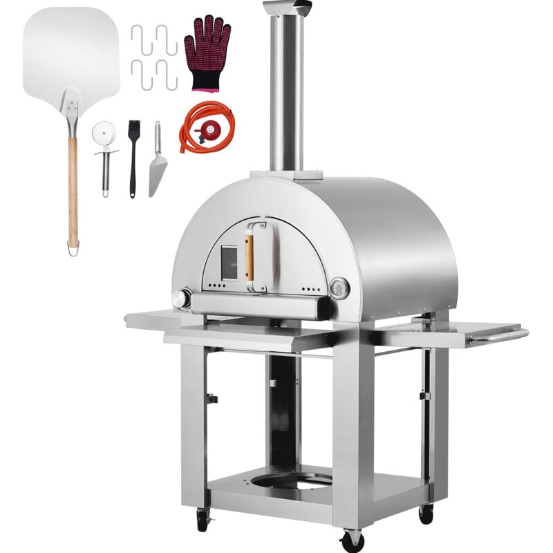 Mophorn - Four à pizza d'extérieur à double combustible de 22 po - Portable et polyvalent. Avec une pierre à pizza en cordiérite épaissie et des