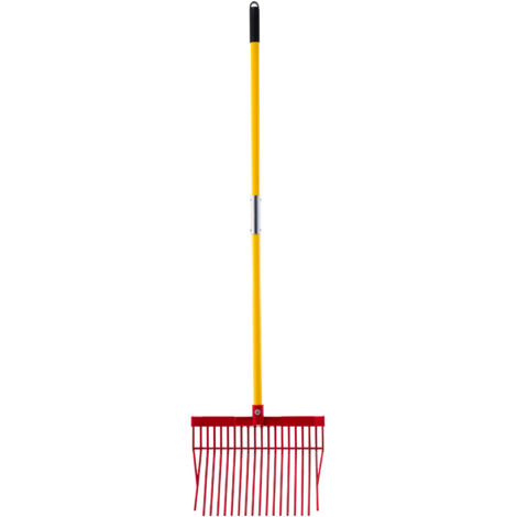 Mophorn Fourche à fumier avec 18 dents inclinées, outil robuste avec manche long en fibre de verre, râteau en plastique idéal pour ramasser fumier, paille.