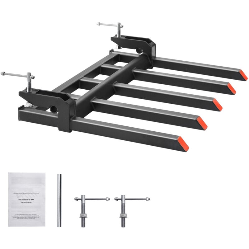 Fourches à débris à pince pour seau de 48', capacité de 2600 lb, fourches à palettes robustes pour chargeur, skidsteer, tracteur, idéales pour