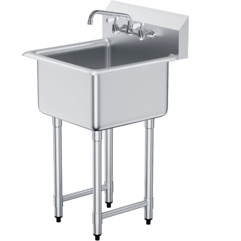 Mophorn Fregadero de preparación utilitario de acero inoxidable, fregadero pequeño de 18.0 x 18.0 in, 1 cuenco con grifo y patas, fregadero comercial para garaje, restaurante, cocina, lavadero