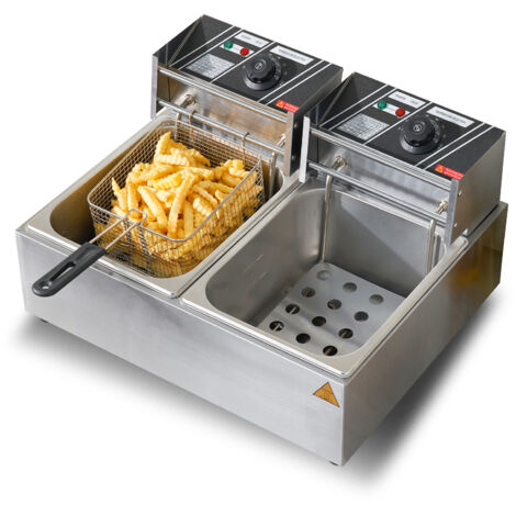 Mophorn Friggitrice Elettrica Commerciale, Capacità 24 Litri, Friggitrice da Banco in Acciaio Inossidabile da 5000 W con Due Cestelli Rimovibili, per Cucina e Ristorante, Argento