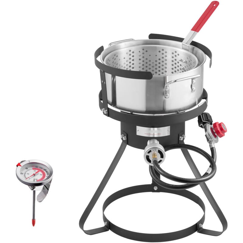 Mophorn - Friteuse à poisson 10 Qt, kit de friteuse à fruits de mer au propane en aluminium, friteuse extérieure avec thermomètre, panier et brûleurs