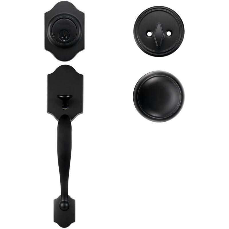 Mophorn - Front Door Handle and Deadbolt Set, Matte Black Front Door Lock Set with Interior Knob, Adjustable Hole Spacing Single Cylinder Handleset,