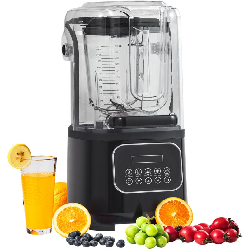 Image of Mophorn - Frullatore professionale con scudo - Frullatore da banco commerciale in barattolo di vetro da 68 once (2 l). Frullatore in acciaio