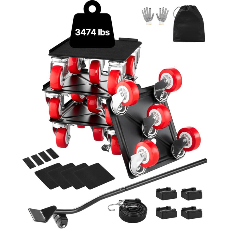 Mophorn - Furniture Dolly, charge maximale 3474 lb, déménageurs de meubles robustes avec 5 roues à 360 °, panneau en acier au carbone, ensemble