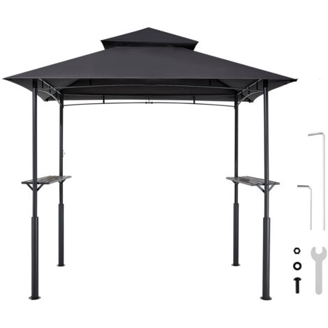 Mophorn Gazebo per barbecue 243 x 150 cm, struttura rinforzata con tetto a doppio livello, copertura da esterno in acciaio verniciato a polvere, ideale per grigliate, feste, picnic e uso in giardino