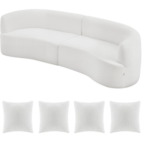 Mophorn Gebogenes modulares Sofa (284 cm) mit 4 Kissen, großzügiger Loungesessel mit breiter und tiefer Sitzfläche, ideal für Wohnzimmer, Schlafzimmer, Wohnung oder Büro, Schlafsofa Bodensofa in Weiß